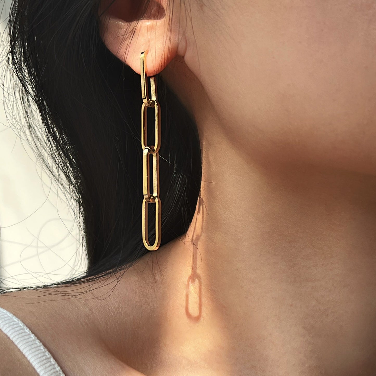 5pcs 18K Gold Stainless Steel Chain Necklace Titanium Steel Hanging Earrings Women's Long Chain Earrings Jewelry