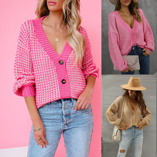 New Women's Knitwear Large Size Button Sweater Short Cardigan Autumn And Winter Knitted Coat