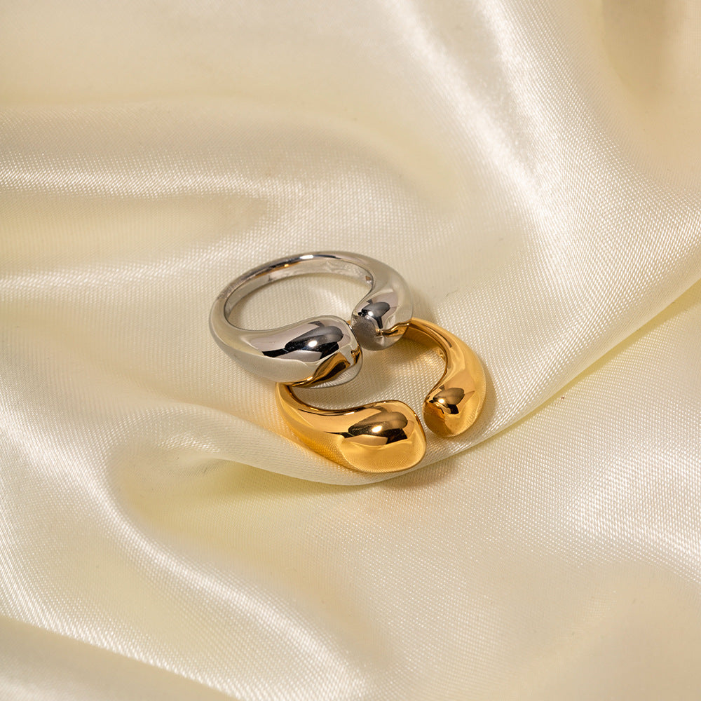 5pcs Fine Polished Gold Plated Stainless Steel Chunky Ring Women's Adjustable Open Ring Jewelry