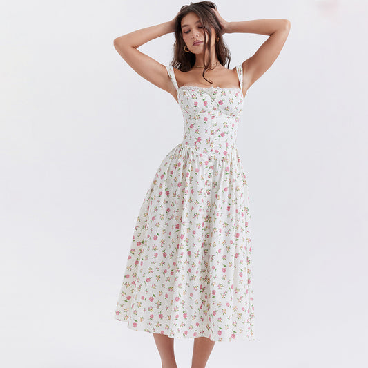 Spice Girl Dress Halter Floral Dress Holiday Style Slim-Fit Long Dress Summer Sleeveless Dress Female Sweet Spicy Style