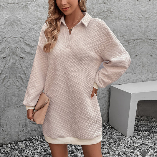 Autumn New Fashion Women's Solid Color Lapel Sweatdress