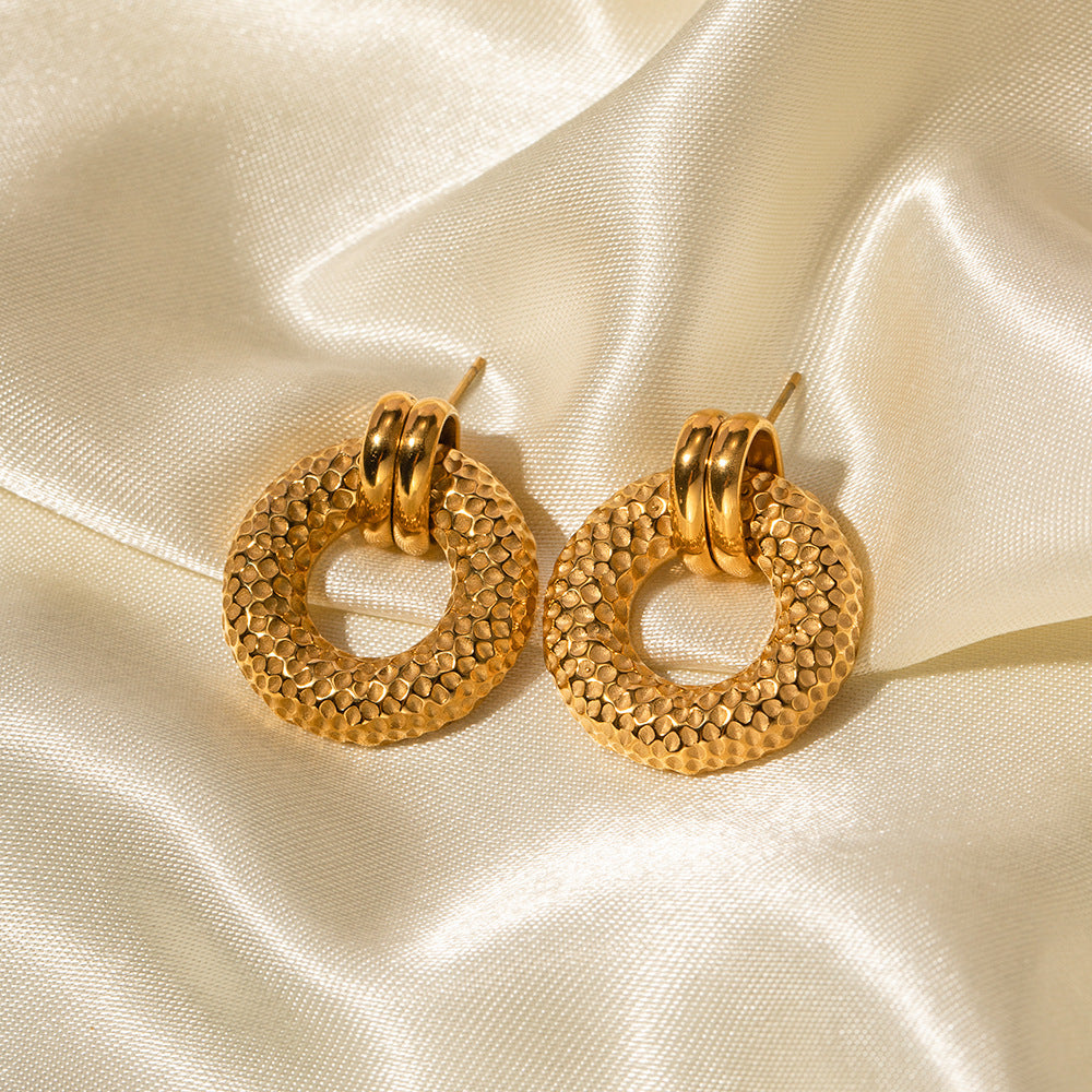 5pcs Accessories 118K Gold Stainless Steel O-Shaped Hammer Earrings Designed To Feel Stylish Earrings