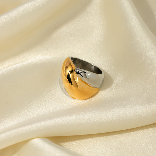 5pcs Cool Trendy Texture 18K Gold Stainless Steel Chubby Gold And Silver Matching Ring Simple Ring