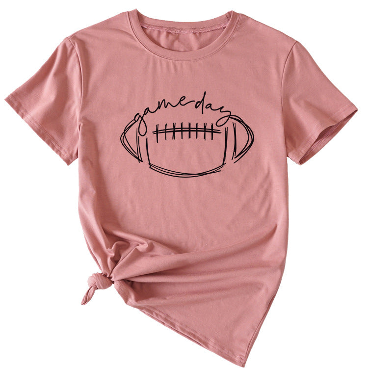 Wishgame Day Women's Casual Short Sleeve Top With Fun Rugby Pattern