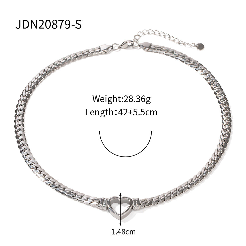 5pcs New Stainless Steel Cuban Chain Heart Necklace 14K Gold Plated Hollow Flat Snake Chain Love Pendant Necklace For Women