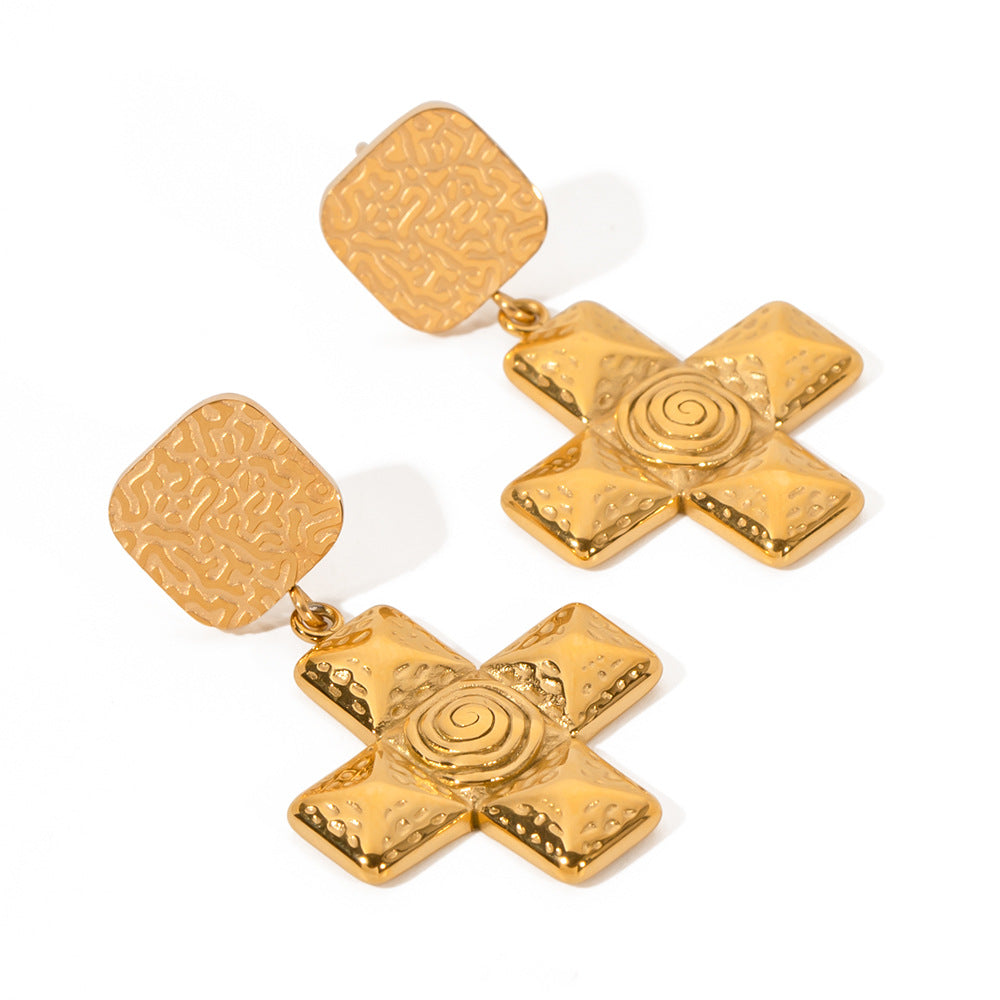 5pcs Fashion Style 18K Gold Stainless Steel Spiral Cross Pendant Earrings Stainless Steel Geometric Earrings