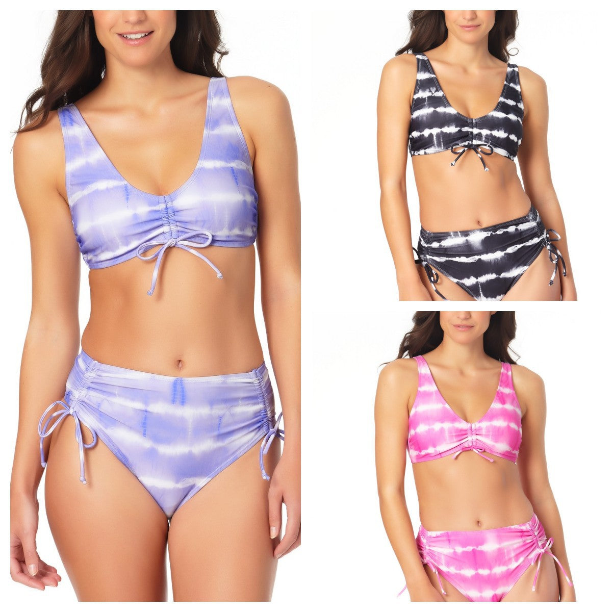 New Swimsuit Tie-Dye Split Swimsuit Female Bow Sexy Bikini