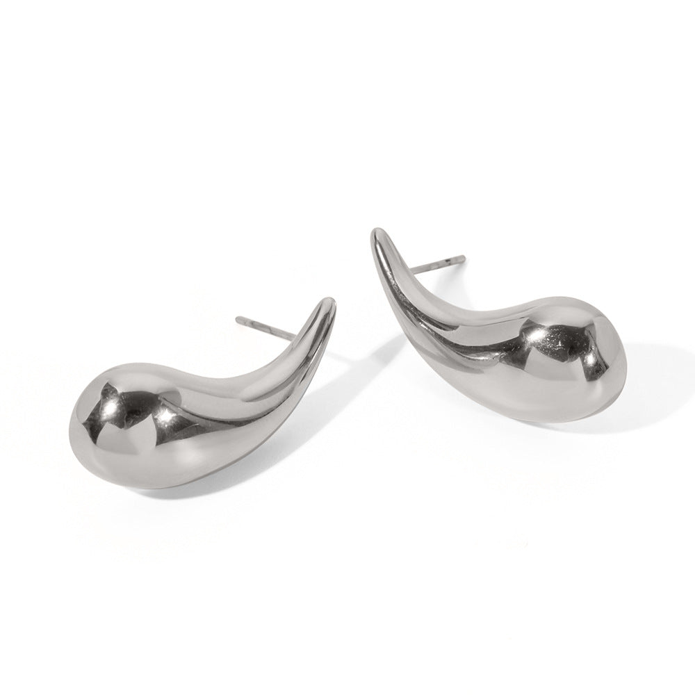 5pcs Simple Cool Color Geometric Long Steel Color Stainless Steel Drop Earrings Exaggerated Temperament Stud Female