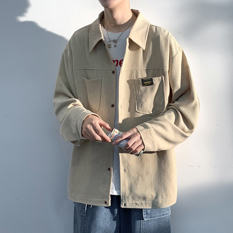 Long Sleeve Shirt For Men New Autumn/Winter Loose Corduroy Harbour Style Japanese Students Plus Fleece Shirt Jacket