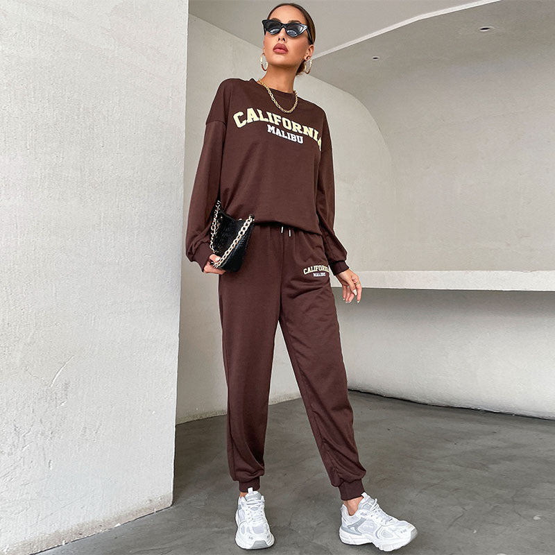 Women's New Long-Sleeved Letter Hoodie Print Fashion Suit Two-Piece Set