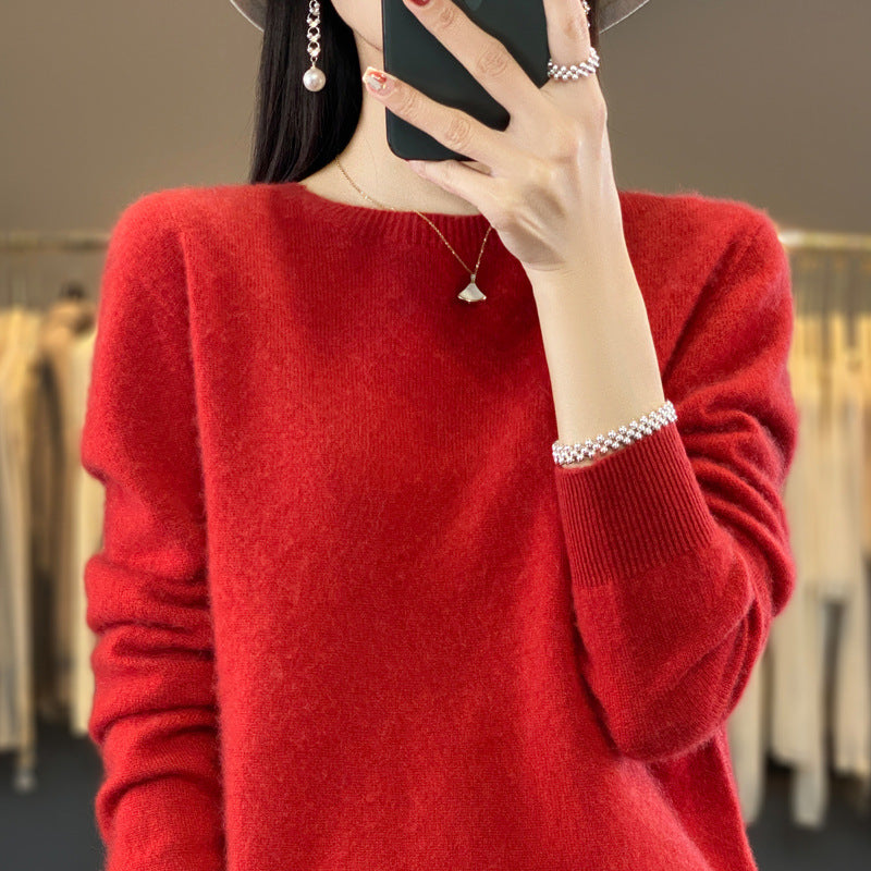 100 Pure Wool Knitwear Women's V-Neck Pullover Loose Base Shirt Autumn And Winter New Solid Color Sweater