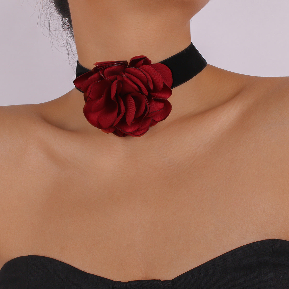 Fashion Geometric Choker Bracelet Elegant Romantic Temperament Rose Flocking Cloth Necklace Bracelet