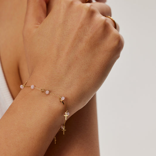 5pcs 18K Gold Stainless Steel Color Natural Stone Beads String Cross Fringe Bracelet Do Not Fade Jewelry