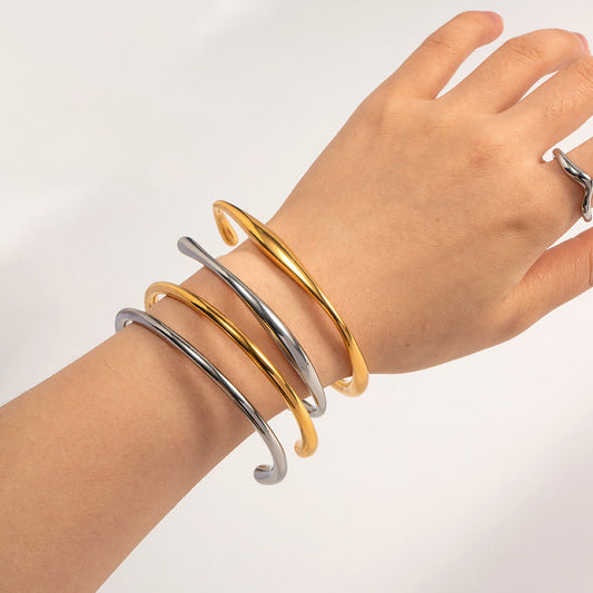 5pcs Fashion Design 18K Stainless Steel Smooth Open Bracelet Hand Plated Women's Hand Jewelry