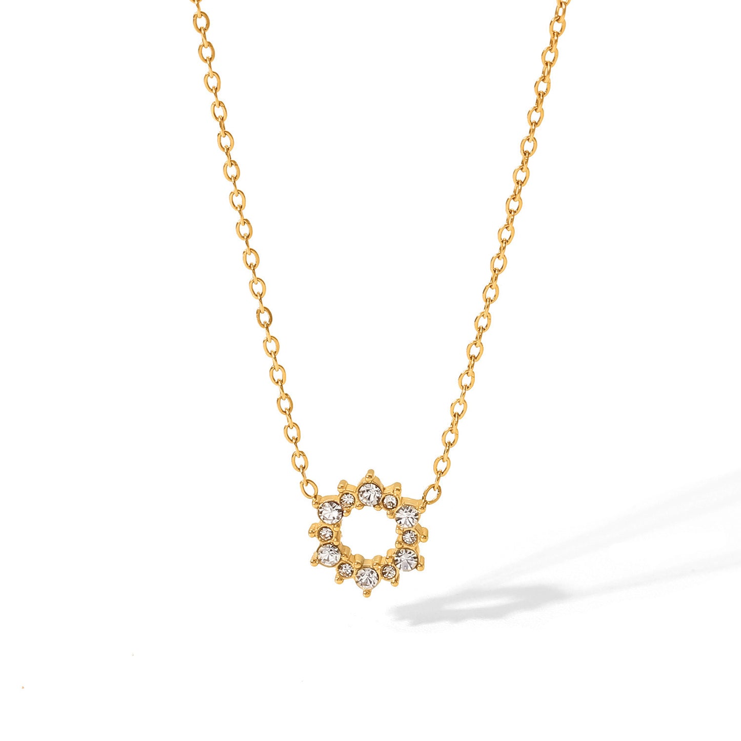 5pcs Women's New Style Necklace 18K Gold Stainless Steel Ring Pendant Inlaid Irregular Circular Zirconium Necklace