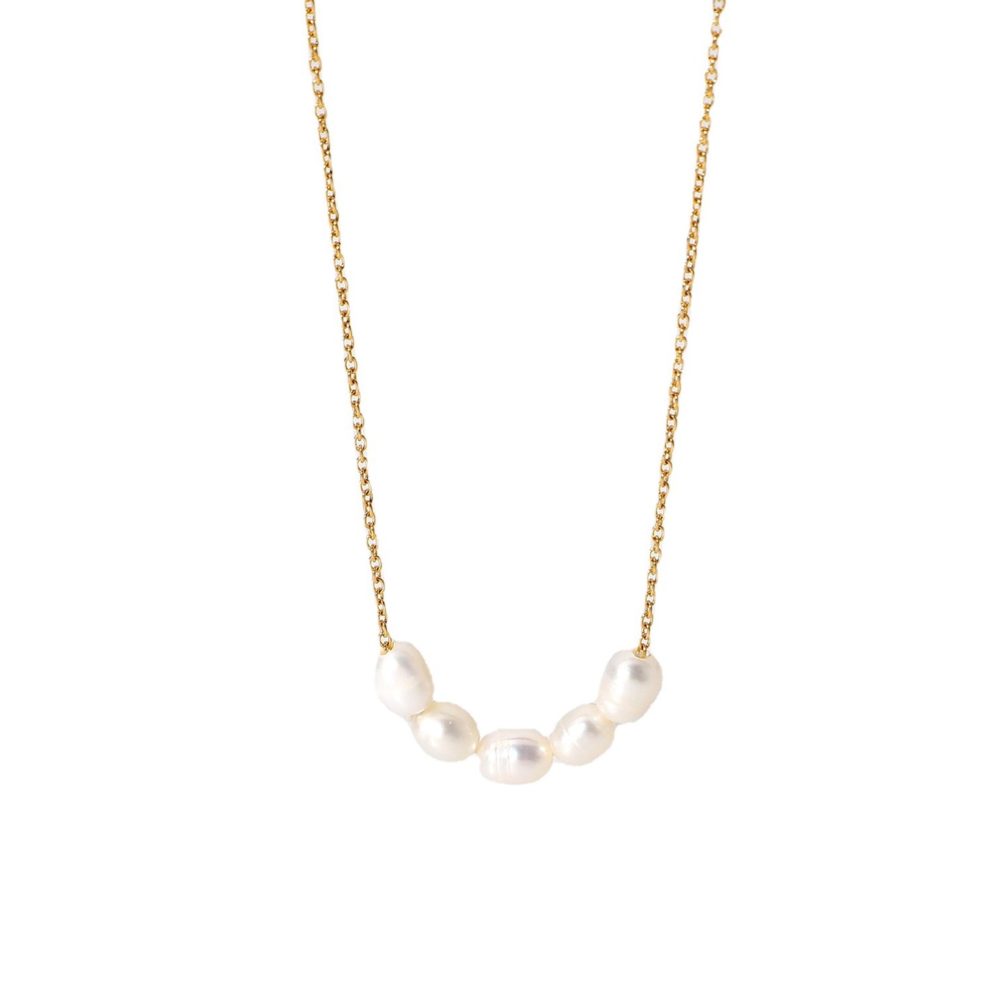 5pcs Exquisite Stainless Steel Jewelry 18K Gold Plated Collarbone Chain Natural Light Pearl Necklace Jewelry Women