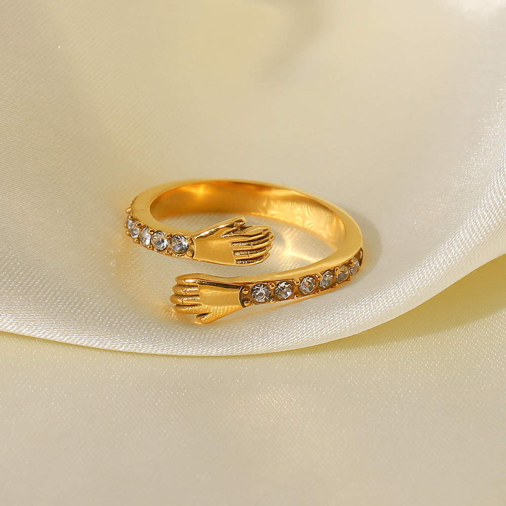 5pcs Titanium Steel Ring Vacuum Electroplating 18K Gold Hands Encircle Zirconium Stainless Steel Open Ring