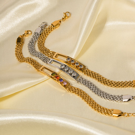 5pcs High-Grade Sense Light Luxury Temperament Female Fashion Colorful Zircon Inset Titanium Steel Sliding Bracelet