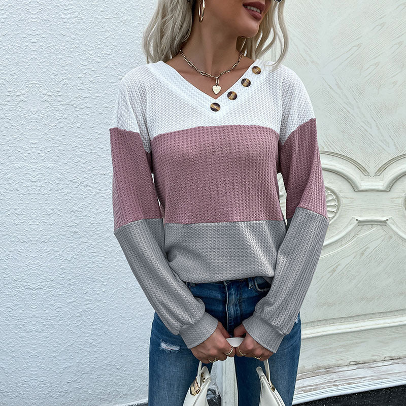 Spring And Autumn  Women's Bottom Long-Sleeve Pullover Color V-Neck Sweater