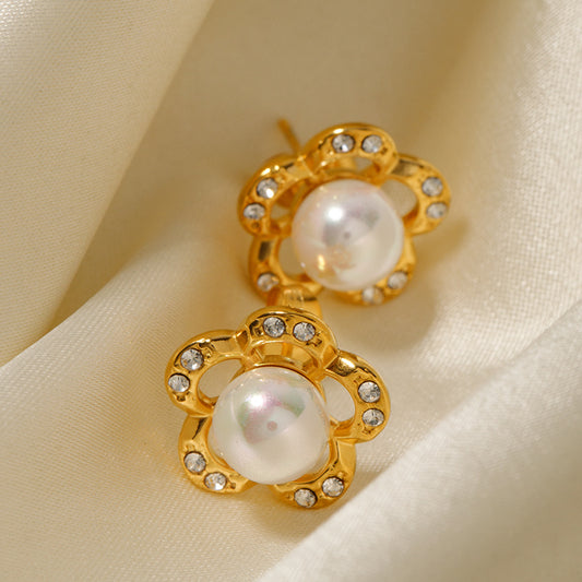 5pcs 18K Gold Stainless Steel Full Drill Flower Earrings Do Not Fade Premium Design Earrings