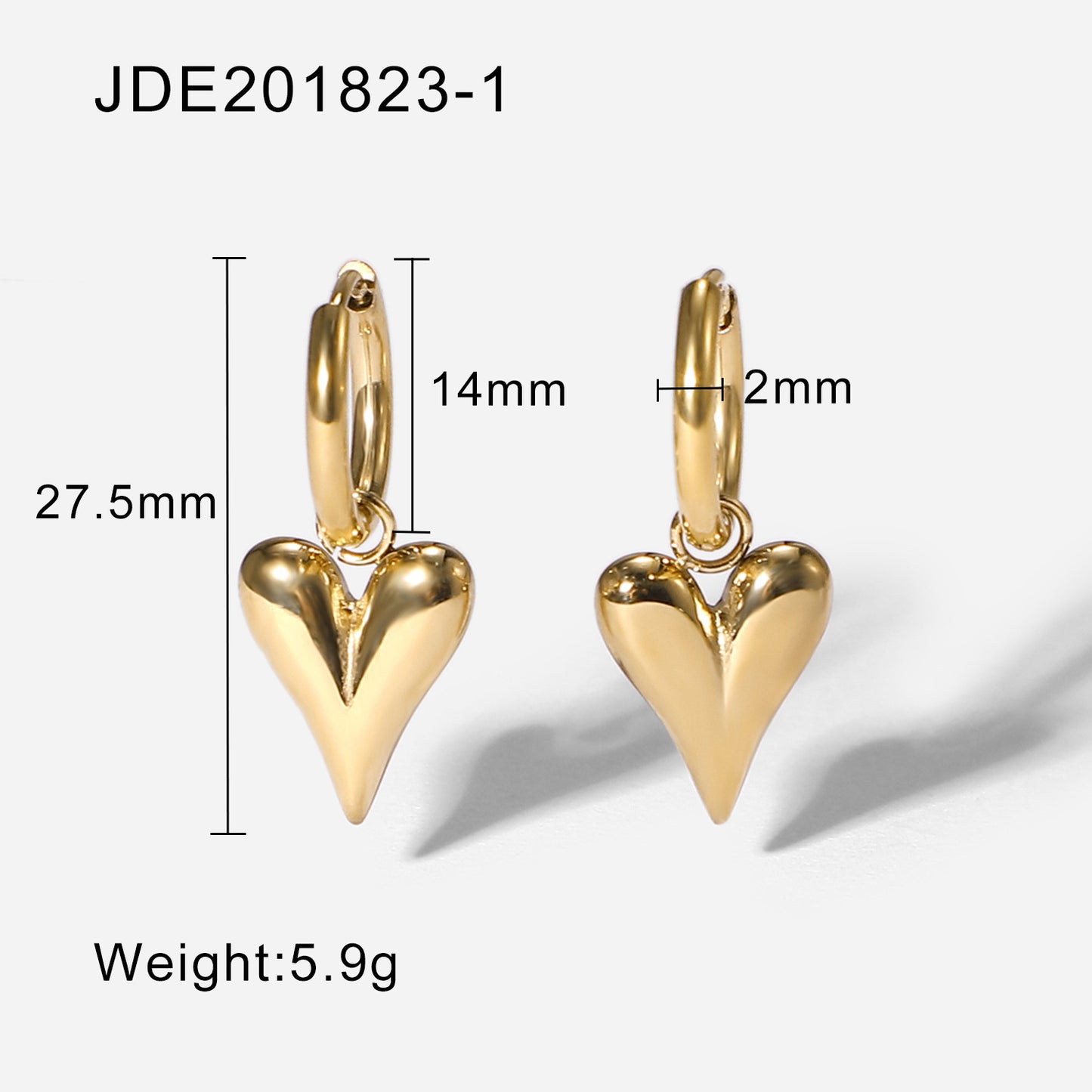 5pcs Stainless Steel Earrings Love Earrings 14K Gold Heart Pendant Earrings