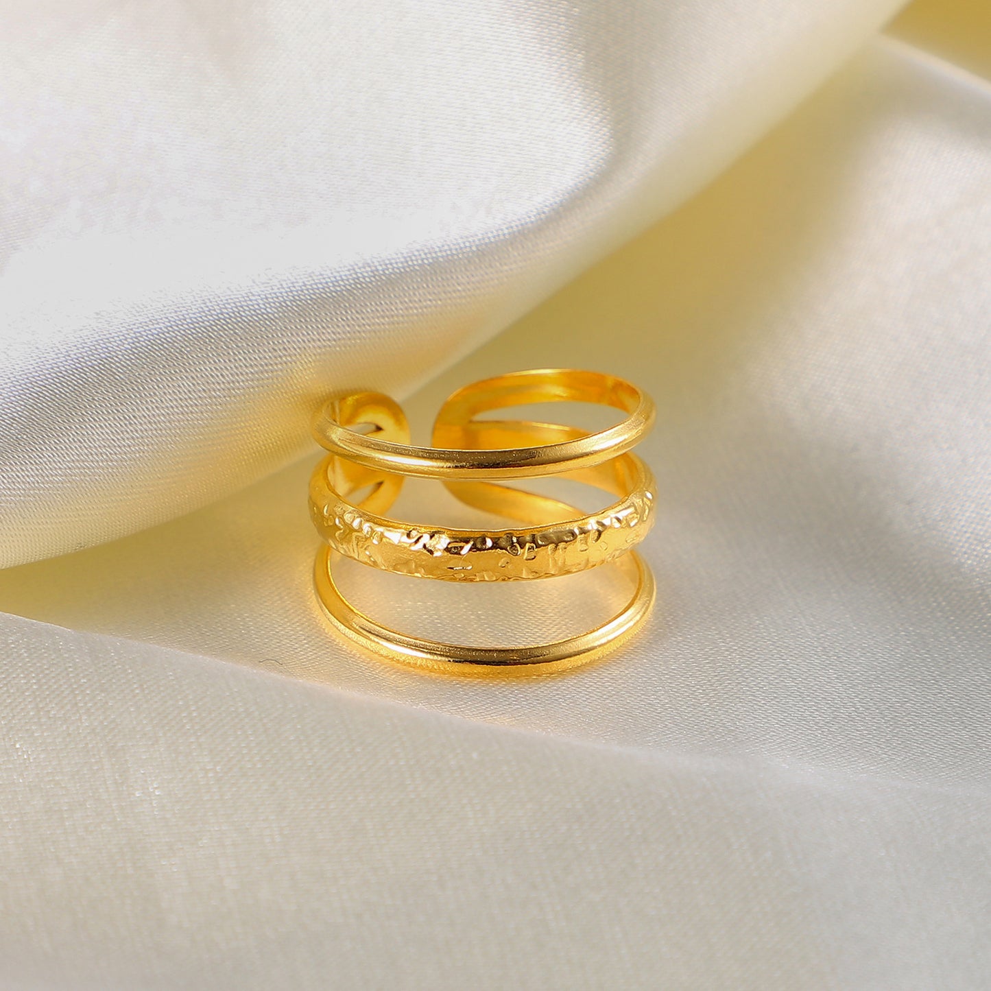 5pcs Cold Titanium Steel Ring Three Layer Line Open Ring 18K Gold Stainless Steel Ring Women's Jewelry