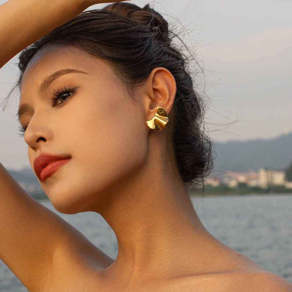 5pcs Women's 18K Gold Stainless Steel Irregular Bump Earrings Titanium Steel Gold Earrings