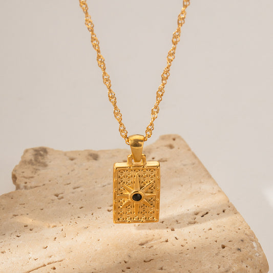 5pcs Street Pendant Necklace 18K Gold Plated Reversible Reversible Octet Star Square Pendant Stainless Steel Necklace