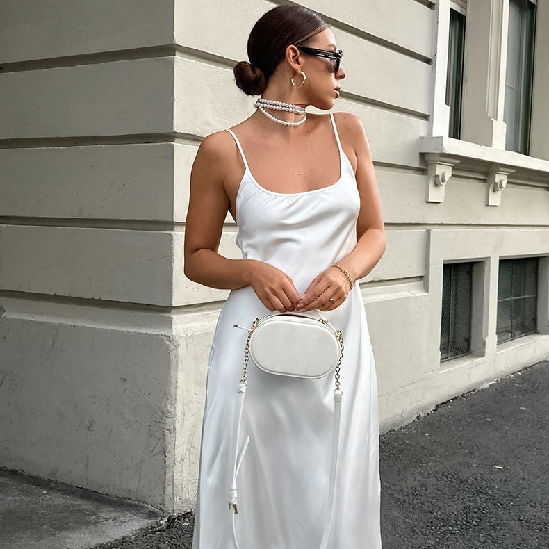Sexy U-Neck High Waist Pure Halter Dress New Fashion Fishtail Skirt Long Skirt