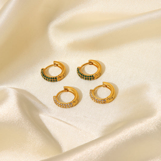 5pcs New White/Green Zircon Earrings 18K Gold Stainless Steel Earrings Fashion Earrings For Women