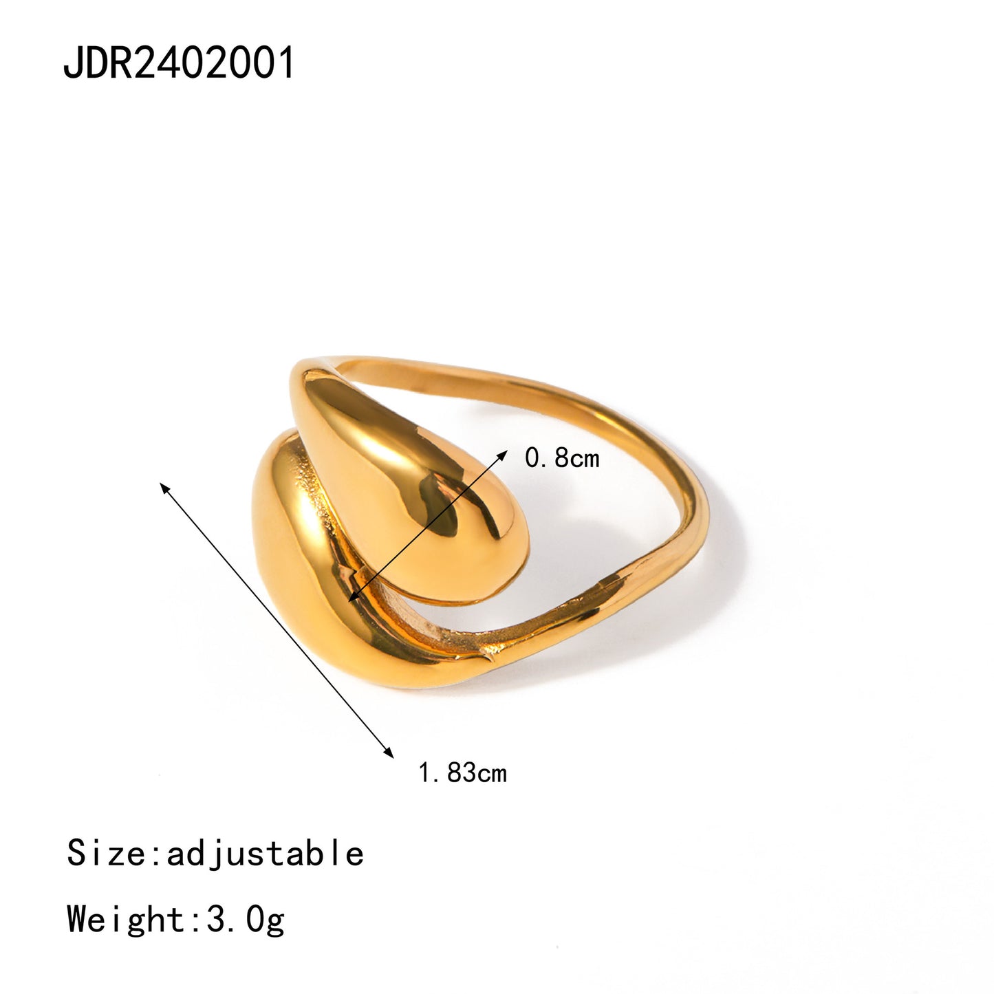 5pcs 18K Gold Stainless Steel Drop Staggered Opening Ring Niche Design Sense Of Advanced Simple Ring