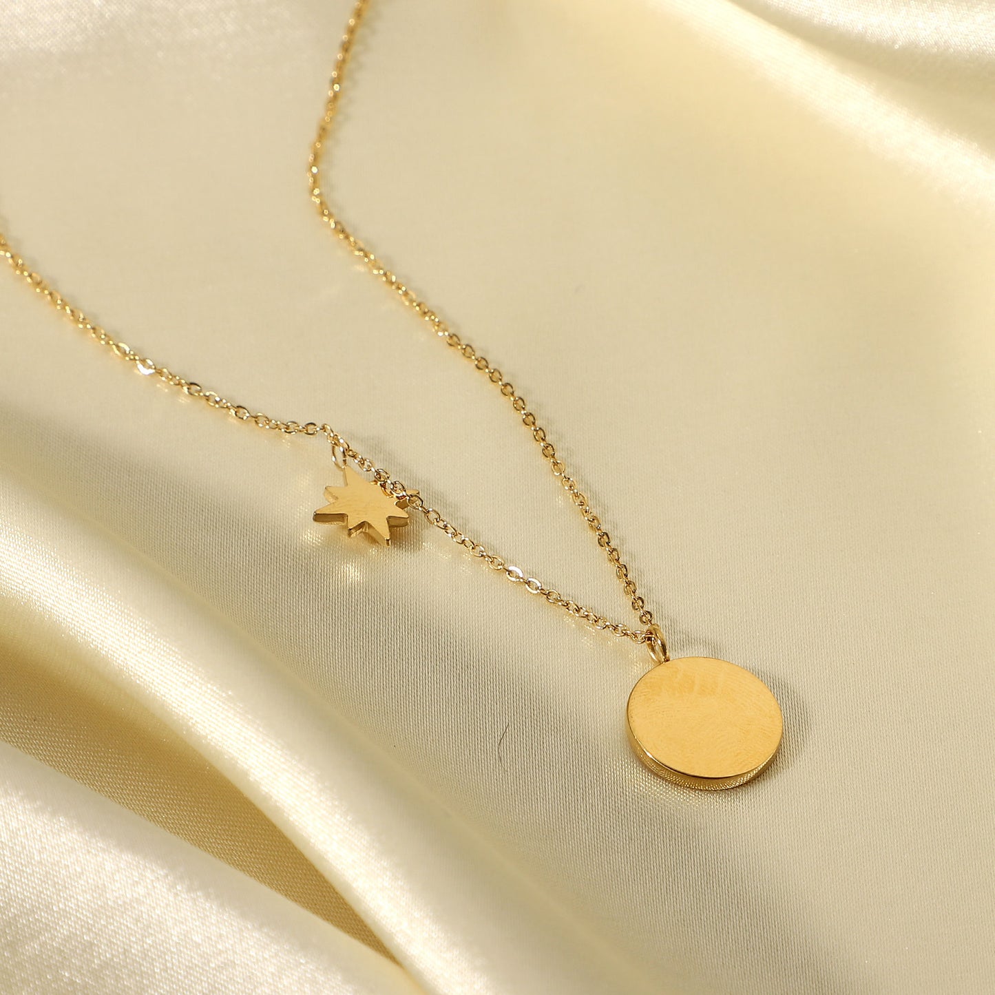 5pcs Fashion Necklace 18K Gold Plated Stainless Steel Round Brand Octet Star Set Zirconium Pendant Necklace Women
