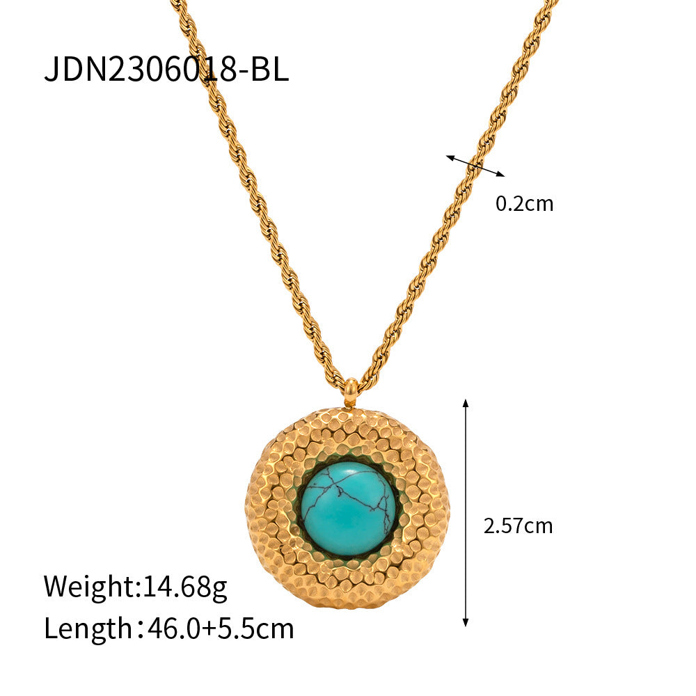 5pcs 18K Gold Stainless Steel Hammer Set Cat's Eye Round Necklace Does Not Fade Titanium Steel Jewelry