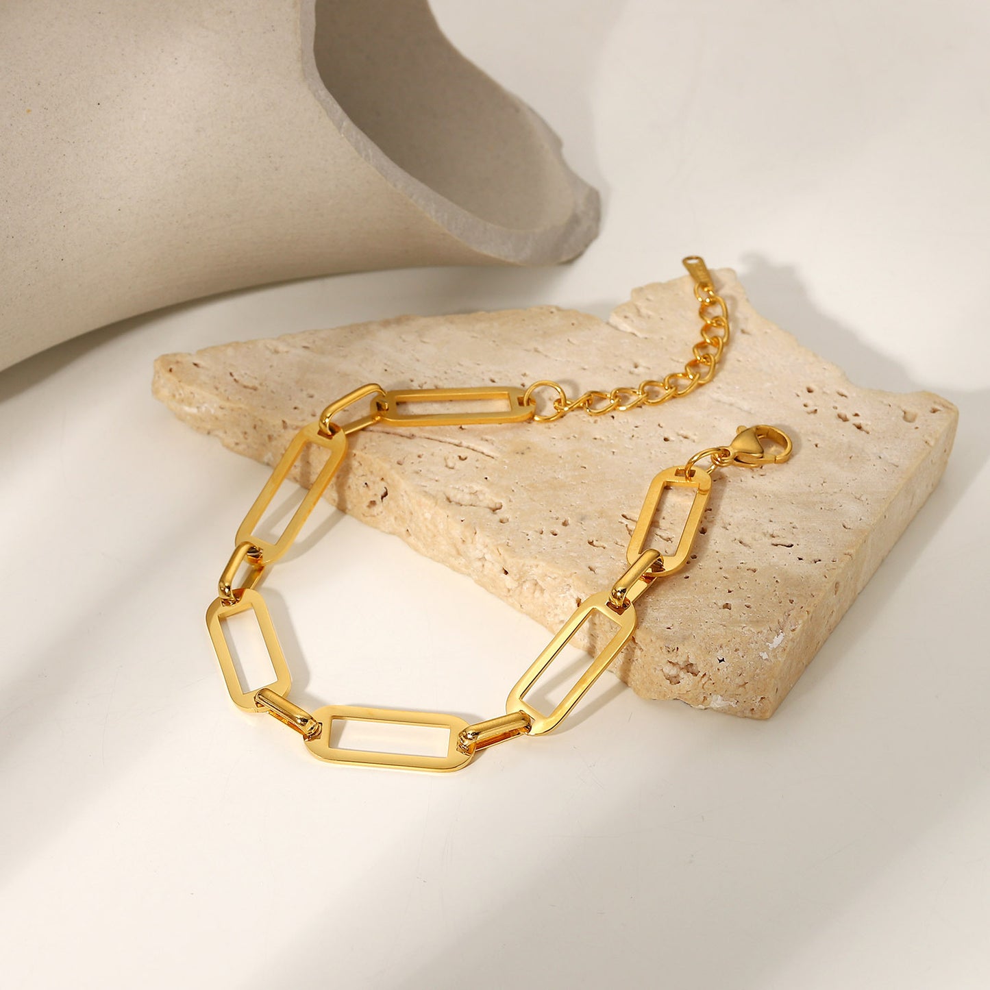 5pcs Exquisite Stainless Steel Rectangular Chain Bracelet 18K Gold Pvd Electroplated Hand Cut Chain Bracelet Bracelet Jewelry Women's Style