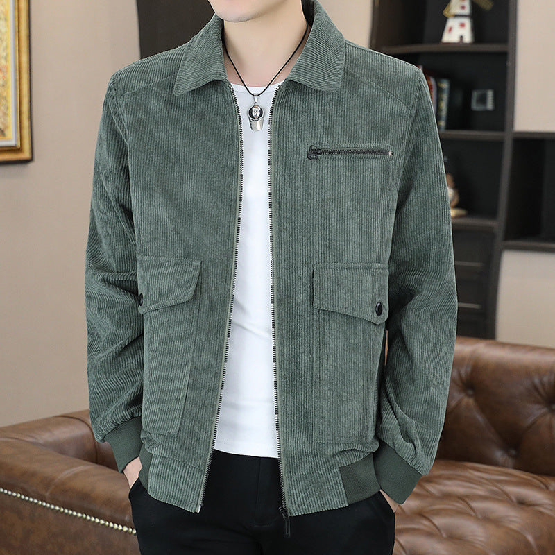 Corduroy Jacket Men's Winter Loose Baseball Uniform Lapel Clothing Plus Fleece Thickened Casual Cargo Jacket