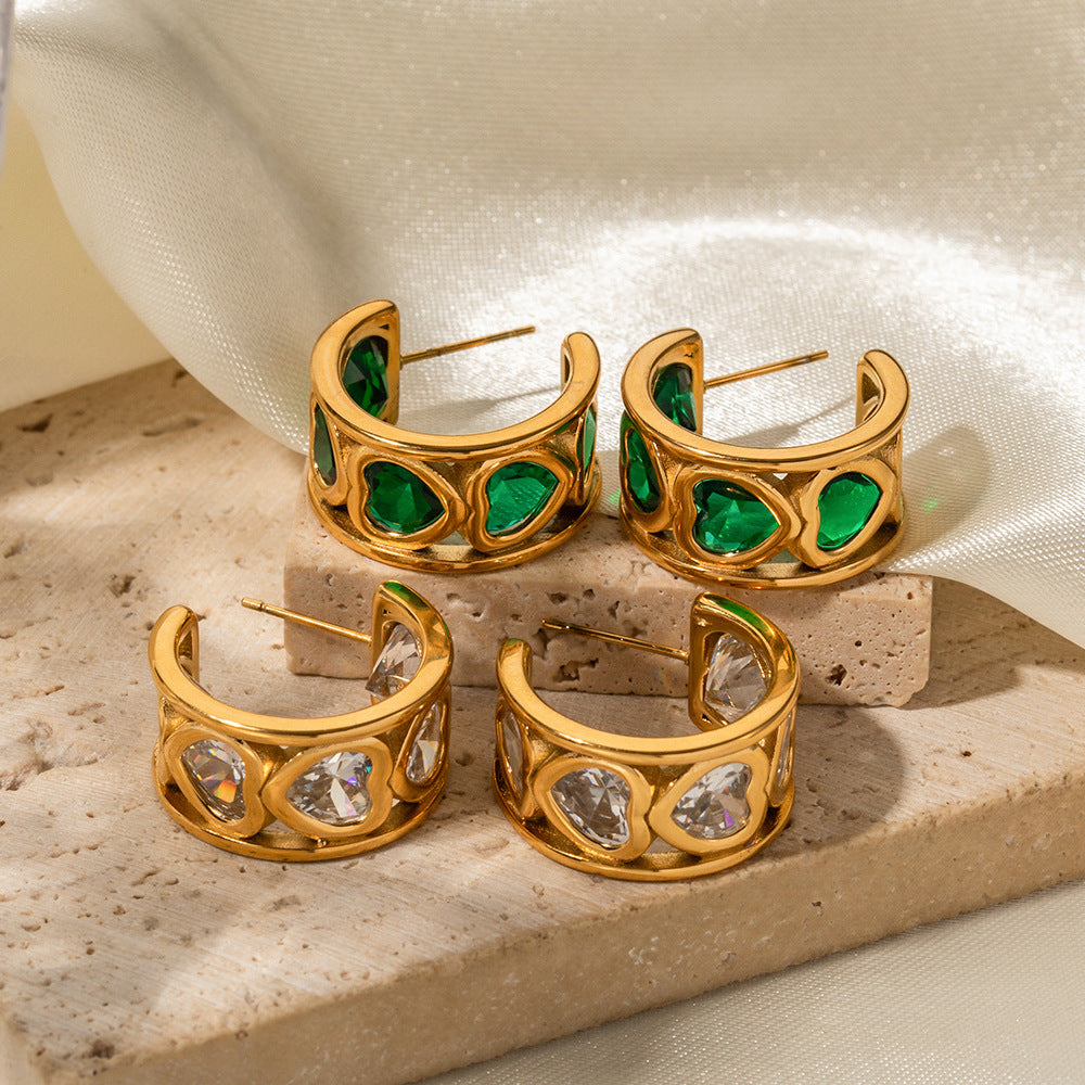 5pcs Trendy Earrings 18K Gold Plated Love Shaped Stainless Steel C-Shaped Stud Earrings Design Sense Earrings