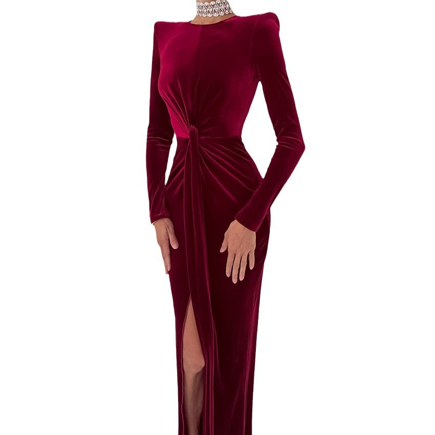 Light Luxury Velvet Sexy Slim Slit Dress New Spring Fashion Commuter Woman