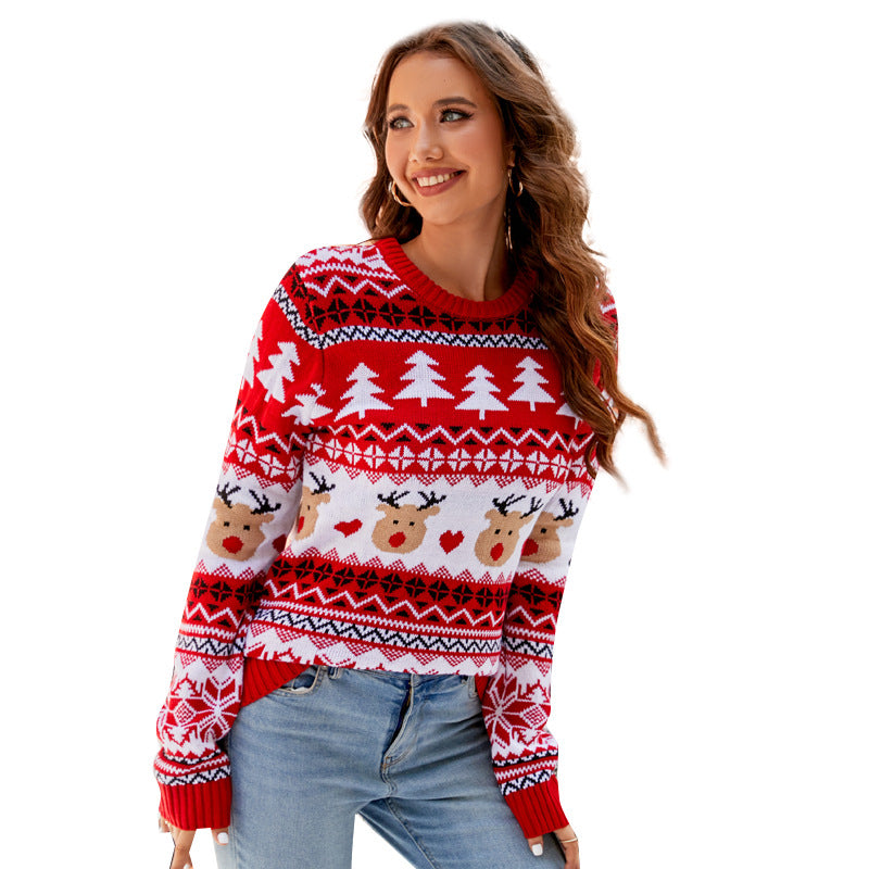 Jacquard Casual Pullover Christmas Sweater Lazy Autumn Winter Women's Knit Sweater
