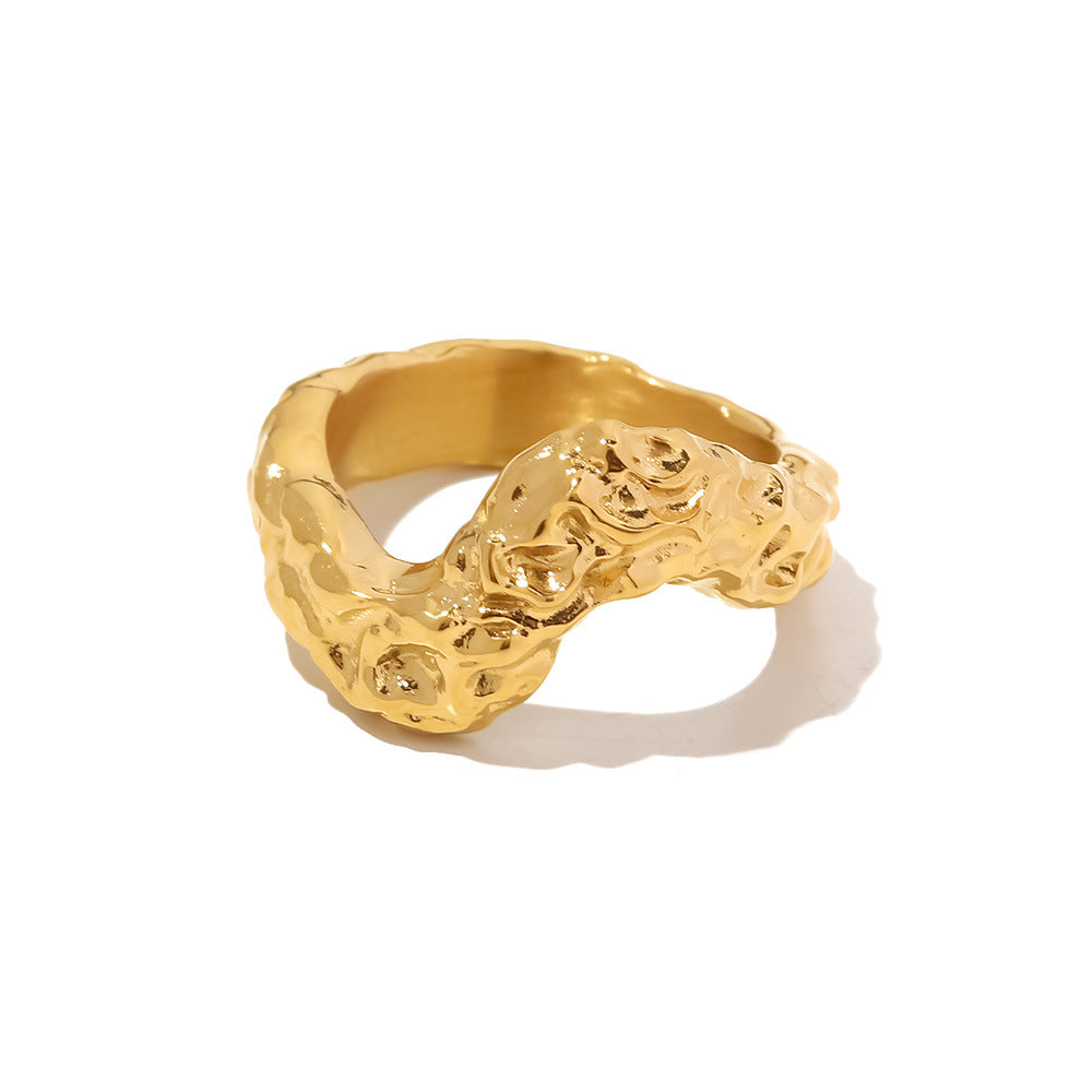 5pcs Stylish Titanium Punk V-Shaped Hammer Ring 18K Gold Plated Stainless Steel Irregular Ring Jewelry For Women