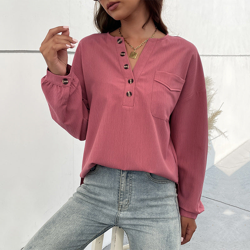 New Autumn And Winter New Women's Long Sleeve Solid Color Shirt Casual Women