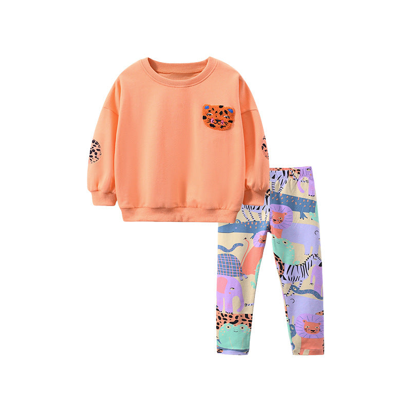 Autumn And Winter Cashmere Girls Hoodie Set Cute Long-Sleeved Children's Set Children's Set