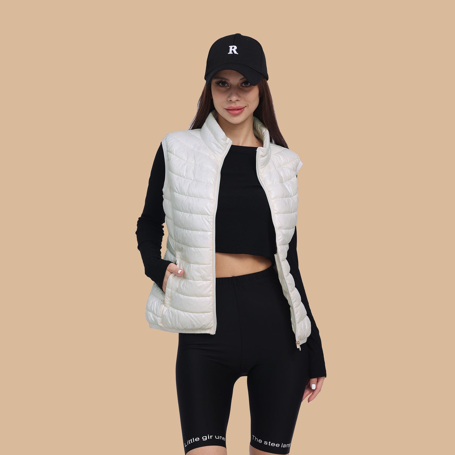 Women's Winter Ultra Light Warm And Anti-Packable Down Vest Jacket Sleeveless Stand-Up Collar Jacket With Pockets