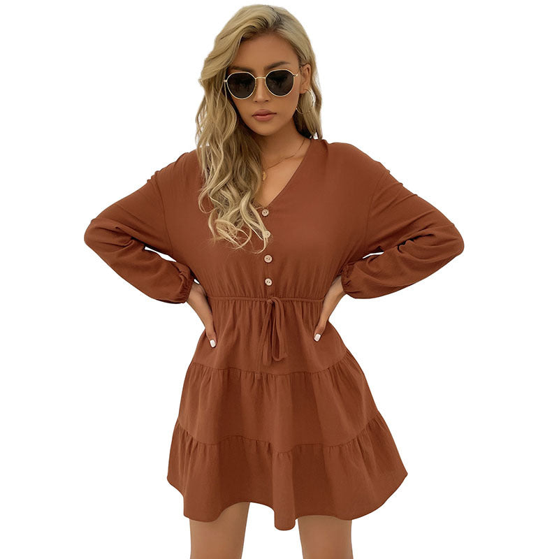 Chic Slim-Fit Solid Color Dress for Women - Autumn & Winter Fashion