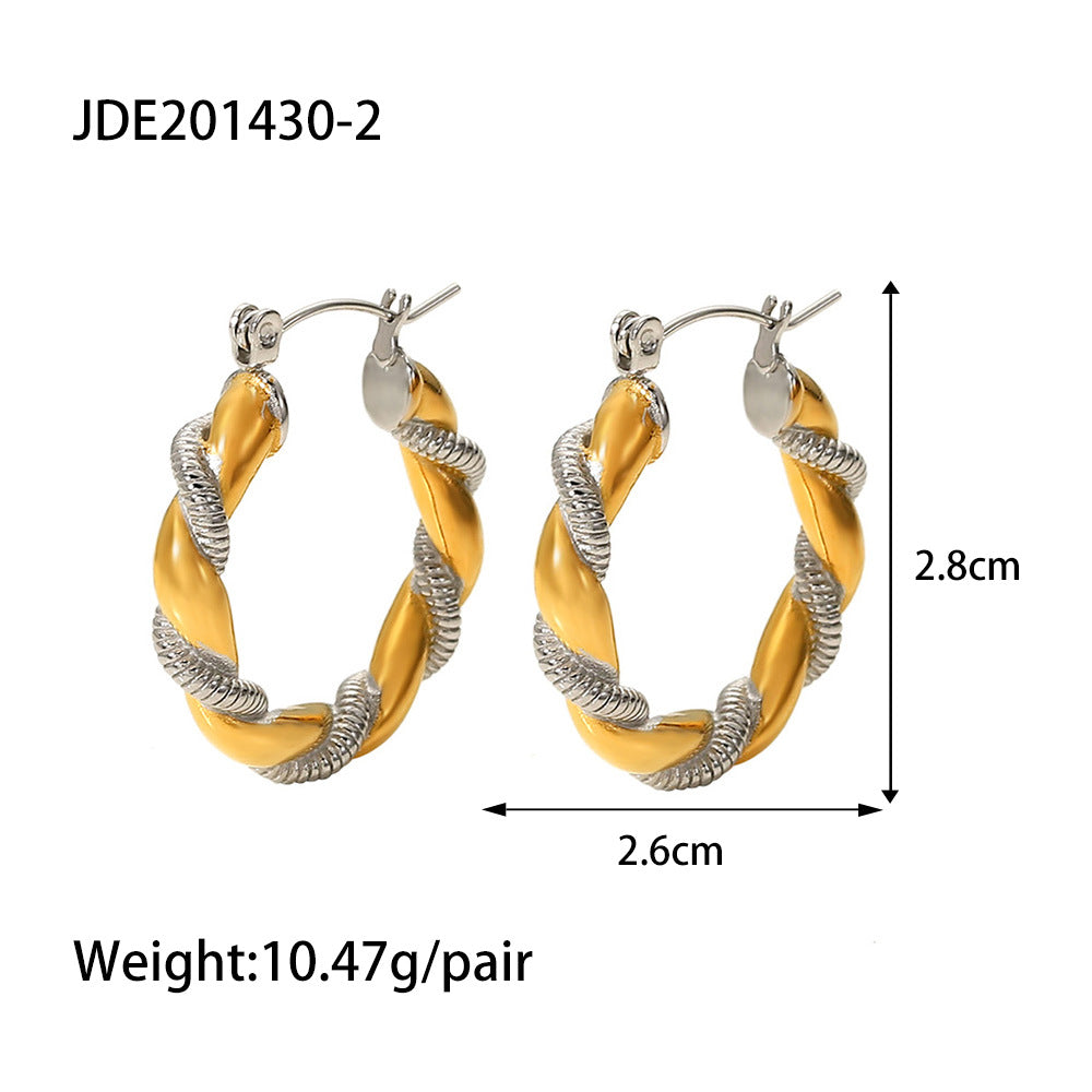 5pcs Fashion Style 18K Gold-Plated Titanium Steel Niche Earrings Stainless Steel Gold And Silver Splicing Geometric Earrings For Women