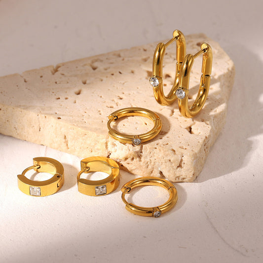 5pcs New Round Zircon/Square Zircon Round Ear Ring /18K Gold Diamond Oval Ear Buckle Ear Ring