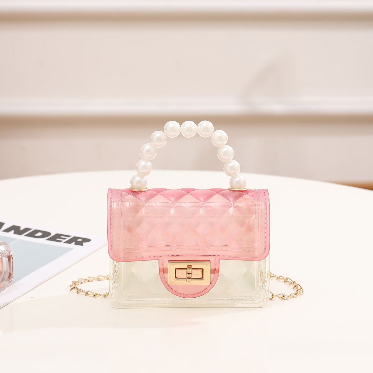 Summer New Transparent Jelly Bag Women's Handbag Pearl Chain Bag Single Shoulder Crossbody Bag Transparent Bag