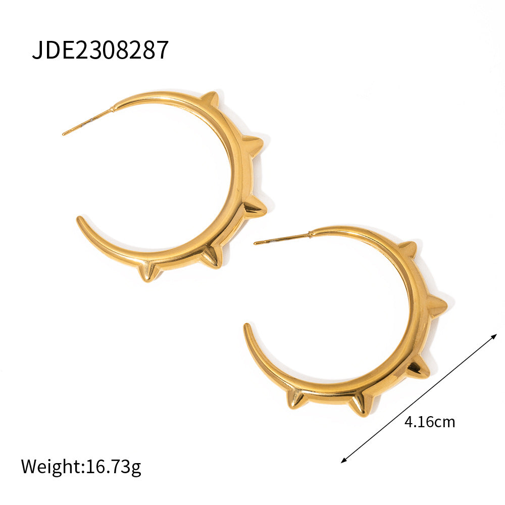 5pcs 8K Gold Stainless Steel Riveted Spice C Ring Earrings Titanium Steel New Temperament Female Earrings