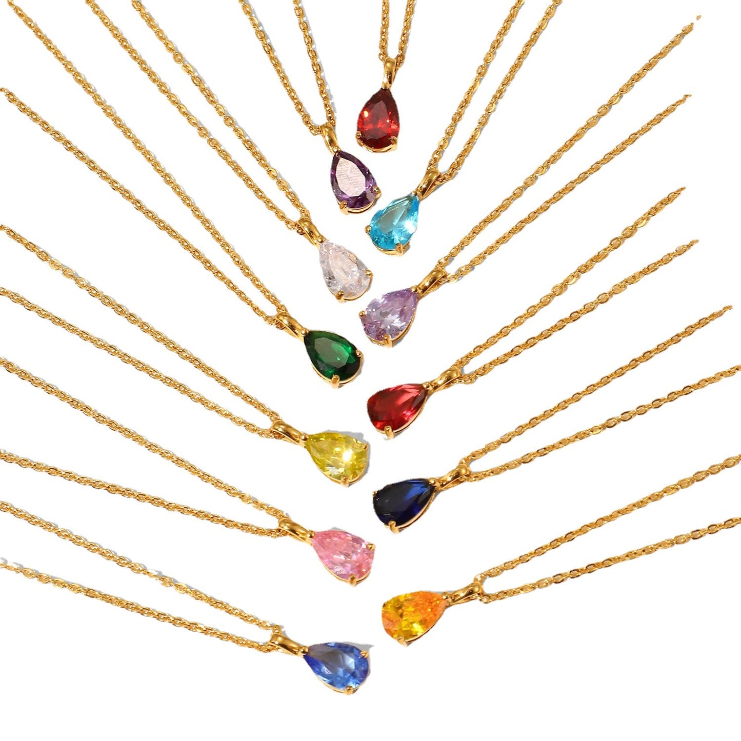 5pcs New Necklace 18K Gold Plated December Zircon Stainless Steel Pendant Necklace