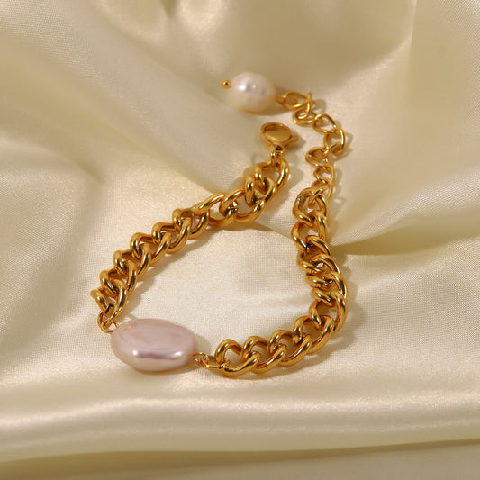 5pcs Pearl Retro Everything Temperament Accessories Antique Gold Bracelet For Girls Simple Fashion Stainless Steel Cuban Bracelet