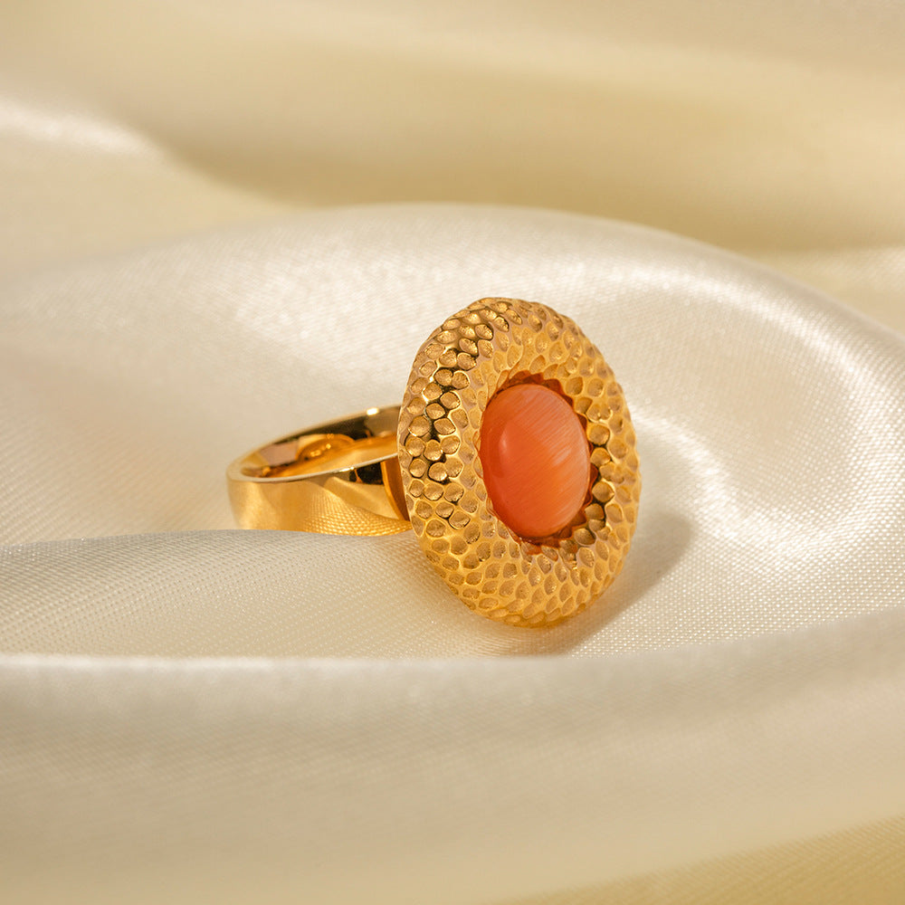 5pcs Elegant Fashion Jewelry 18K Gold Round Hammer Ring Stainless Steel Ring Jewelry